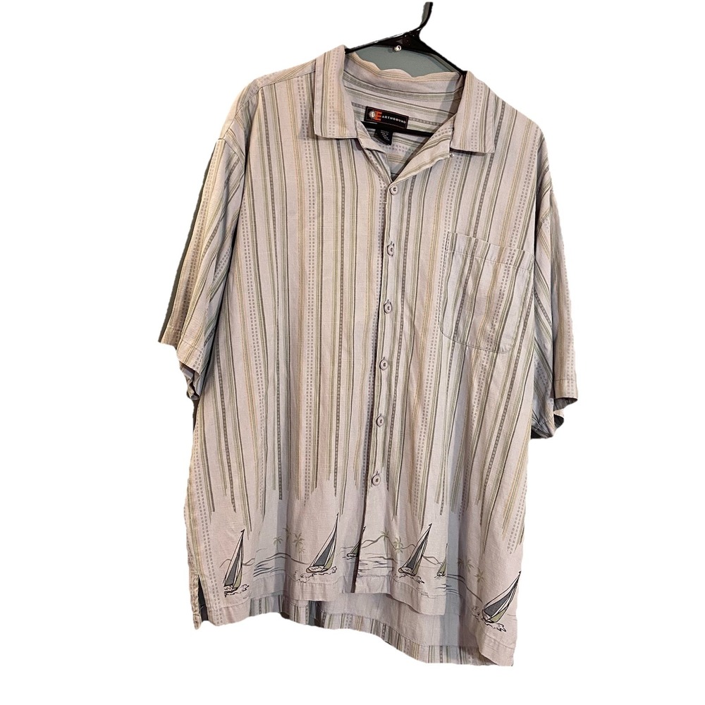 Earthbound Boats Sail‎ Print Button Up Shirt Men's Size XXL 100% Silk Coastal